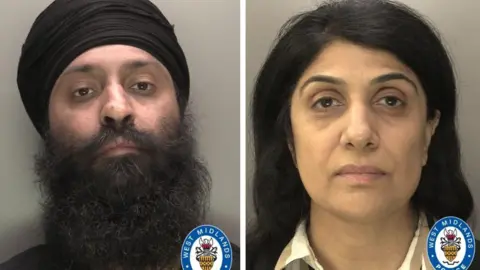 West Midlands Police Kaldip Singh Lehal with a large black beard and a black turban to the left of Rajbinder Kaur who has long dark hair and a white blouse