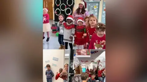 School children in Christmas jumpers