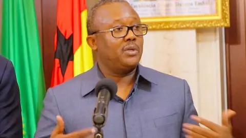 AFP A video grab made on February 2, 2022 shows Guinea-Bissau's president Umaro Sissoco Embalo delivering a speech in Bissau on February 1, 2022