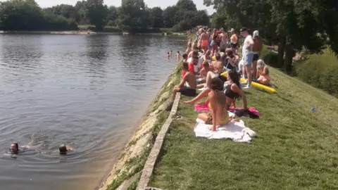 Canal and River Trust Groups swimming in the reservoir