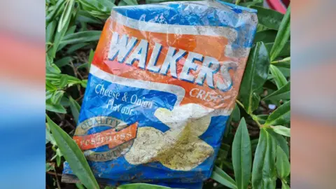 Recoup Blue and orange cheese and Onion walkers crisp packet 