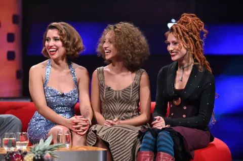 Raye and her sisters on Graham Norton's red sofa