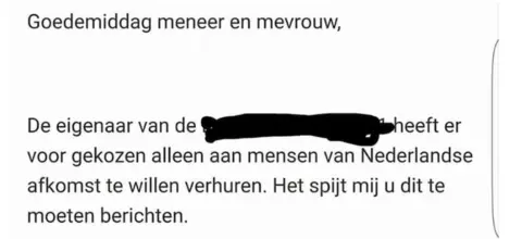 Facebook Screen grab of the rejection note posted on Facebook