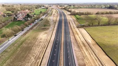 A section of the A47 between Blofield and North Burlingham seen from above.