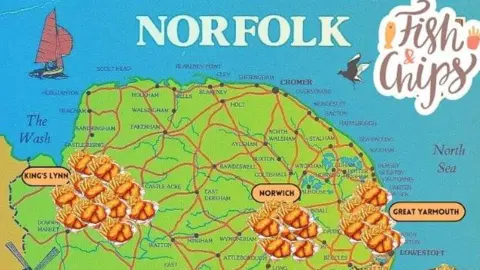 True's Yard Fisherfolk Museum A map showing the number of fish and chip outlets in King's Lynn, Norwich and Great Yarmouth in 1933