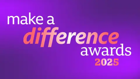 BBC Make A Difference Awards 2025 logo, white and pink writing on a purple background