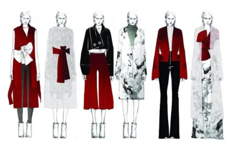 Nadia Pinkney Drawing of Nadia's collection, which is made up of black, white and red pieces.