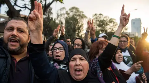 AFP/Getty Demonstrators demanding the release of activists outside a court in Casablanca, Morocco, April 2019