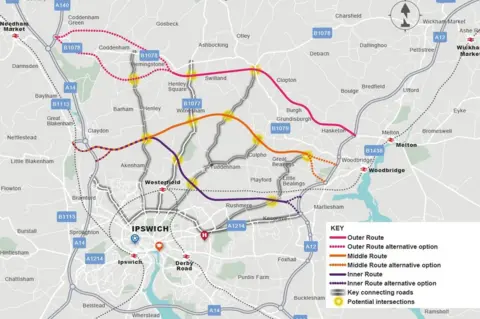 Suffolk County Council Northern Bypass map