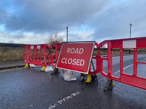 Rob Dowell/BBC Road closure sign