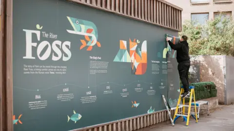 Amy D’Agorne A part of the digital mural showing a timeline of the River Foss' history.