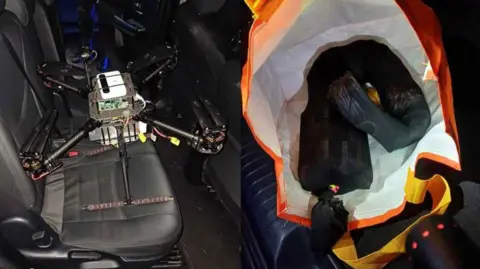 A drone and drugs, phones, chargers and SIM cars inside a car