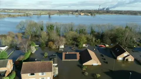 BBC Aerial view of flooding