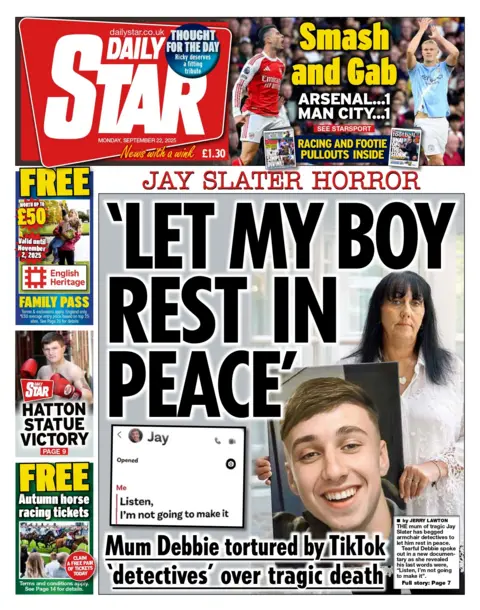 "Let my boy rest in peace" reads the headline on the front page of the Daily Star.
