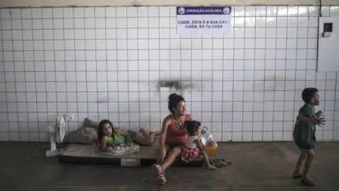 EPA Venezuelan family in temporary accommodation in Boa Vista, Brazil, 26 June 2018