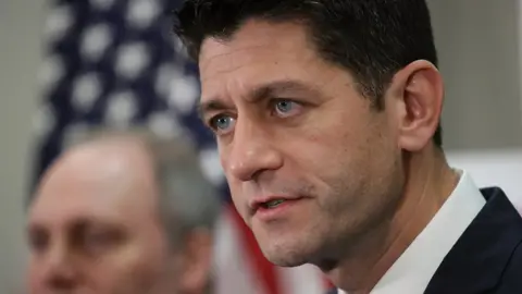 Getty Images Speaker of the House Paul Ryan answers questions at a news conference following a weekly meeting of the House Republican caucus.