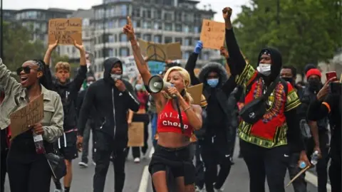 PA Media People marching to Victoria Station from Hyde Park during a Black Lives Matter protest rally in London