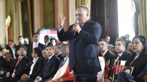 AFP Member of the Constituent Assembly Diosdado Cabello (C), delivers a speech during the Assembly's installation at the National Congress in Caracas on August 4, 2017.