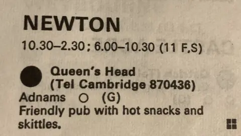 Mark Williamson/BBC Good Beer Guide pub entry from the 1970s