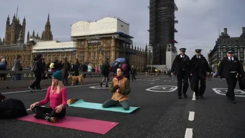 Getty Images Protesters on Westminster Bridge