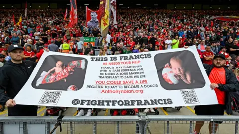 Liverpool FC Banner for Francis held up with Liverpool fans