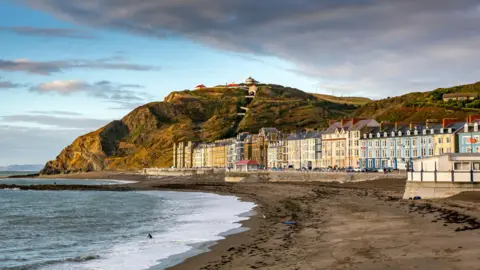Getty Images View of Aberystwyth North Beach and seafront with colourful buildings