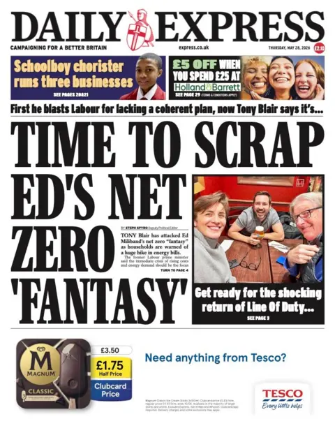 "Time to scrap Ed's net zero 'fantasy'," reads the headline on the front page of the Daily Express.