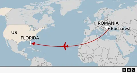 Florida and Romania a map