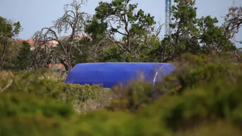 Reuters Blue plastic sheet tent in the greenery