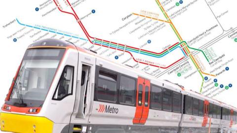 Metro train and metro map