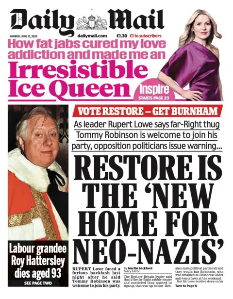 The headline on the front page of the Daily Mail reads: “Restore is the 'new home for neo-Nazis'”.