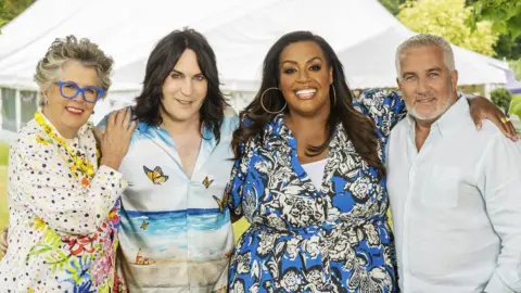 Channel 4 (Left to right) Dame Prue Leith, Noel Fielding, Alison Hammond and Paul Hollywood