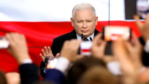 Reuters Leader of Poland's ruling Law and Justice (PiS) party, Jaroslaw Kaczynski, speaks after election exit poll results are announced in Warsaw, Poland, 13 October 2019