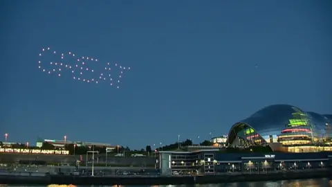 BBC Drones spelling out the word GREAT at the opening ceremony of the Great Exhibition of the North