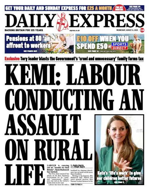 The headline on the front page of the Express reads: “Kemi: Labour conducting an assault on rural life”