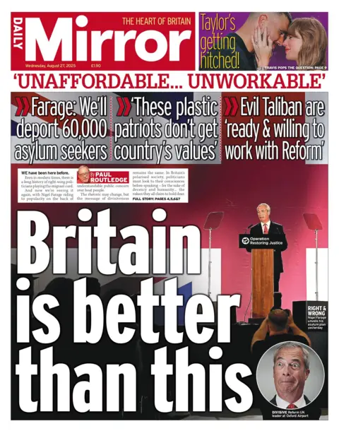 The headline on the front page of Daily Mirror reads: "Britain is better than this". 