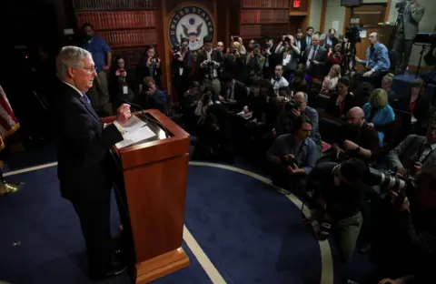 Reuters US Senate Majority Leader Mitch McConnell talks to reporters after the Senate voted to acquit US President Trump of both charges in his Senate impeachment trial 5 Feb 2020.  