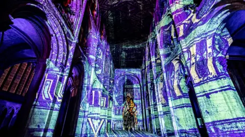 Luxmuralis Light show inside Peterborough Cathedral
