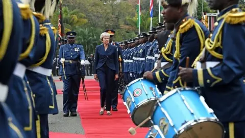 PA Prime Minister Theresa May arrives at the State House in Nairobi, to meet the President of Kenya Uhuru Kenyatta