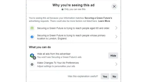 Facebook says the ads are targeted at people over 65