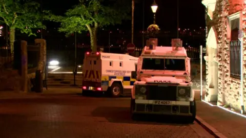 BBC Derry Walls with PSNI Landrovers