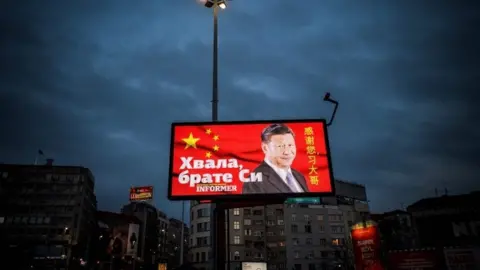 AFP A sign in Belgrade reads 'thank you brother Xi'