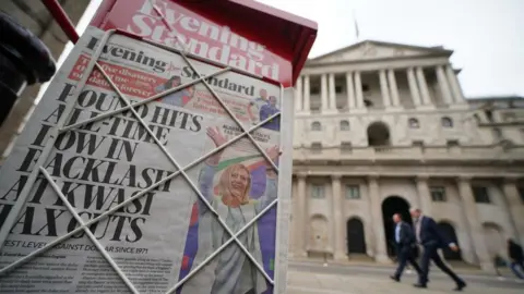 PA Media London's Evening Standard newspaper, with the headline "Pound hits all-time low in backlash at Kwasi tax cuts" PA