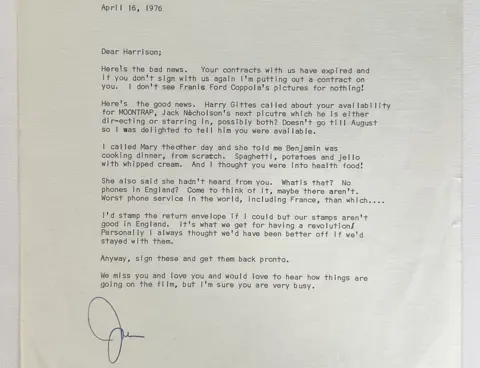 Excalibur Auctions Letter from Ford's agent Patricia McQueeney