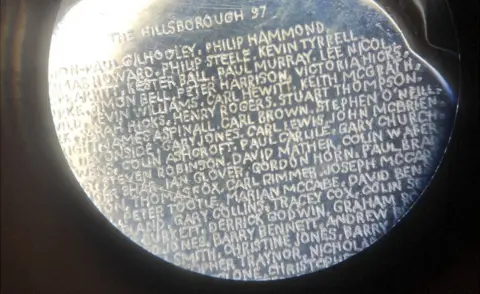 Graham Short Names of Hillsborough disaster victims etched on a silver stud