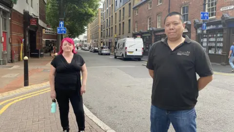 BBC Jo Kinsella and James Wong, business owners in Birmingham Southside