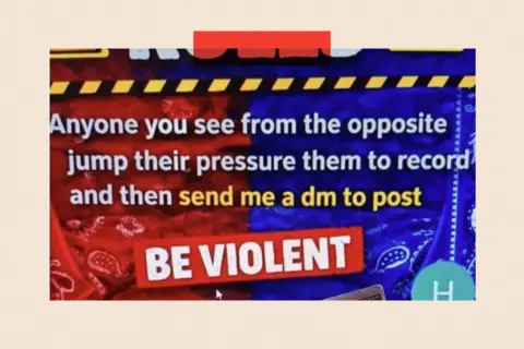 TikTok/Instagram A red vs blue ai poster, which reads: "Anyone you see from the opposite jump their pressure them to record and then send me a dm to post."