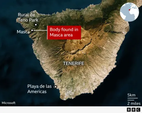 Map of Tenerife denotes where the body was found in the Masca area 