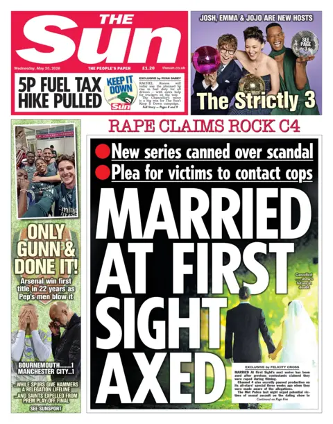 "Married at First Sight axed," reads the headline on the front page of the Sun.