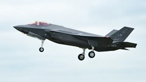 Getty Images An RAF F35 jet flying in the sky